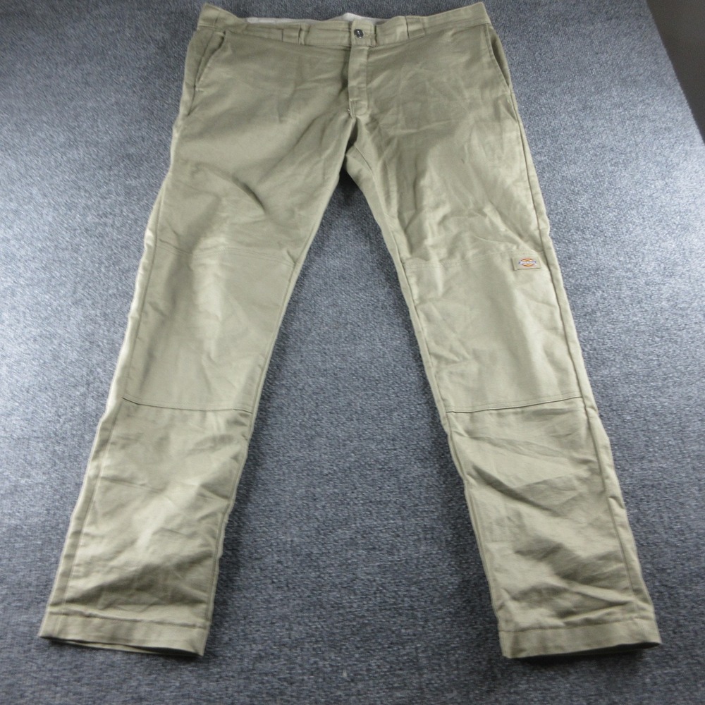 Dickies Pants Mens 38x32 Beige Skinny Slim Straight Stretch Double Knee Workwear
